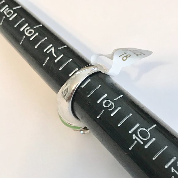 Vintage Green Enamel Cocktail Ring Silver Plated Crystal Rhinestone Size 8 Boho - Picture 9 of 10